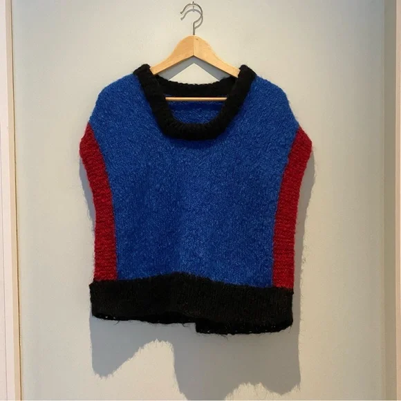 vintage Hand knit oversized colourblock vest - Picture 1 of 3